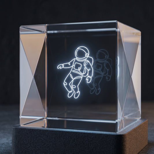 Close-up of the crystal holographic display showing pixel weather and clock data