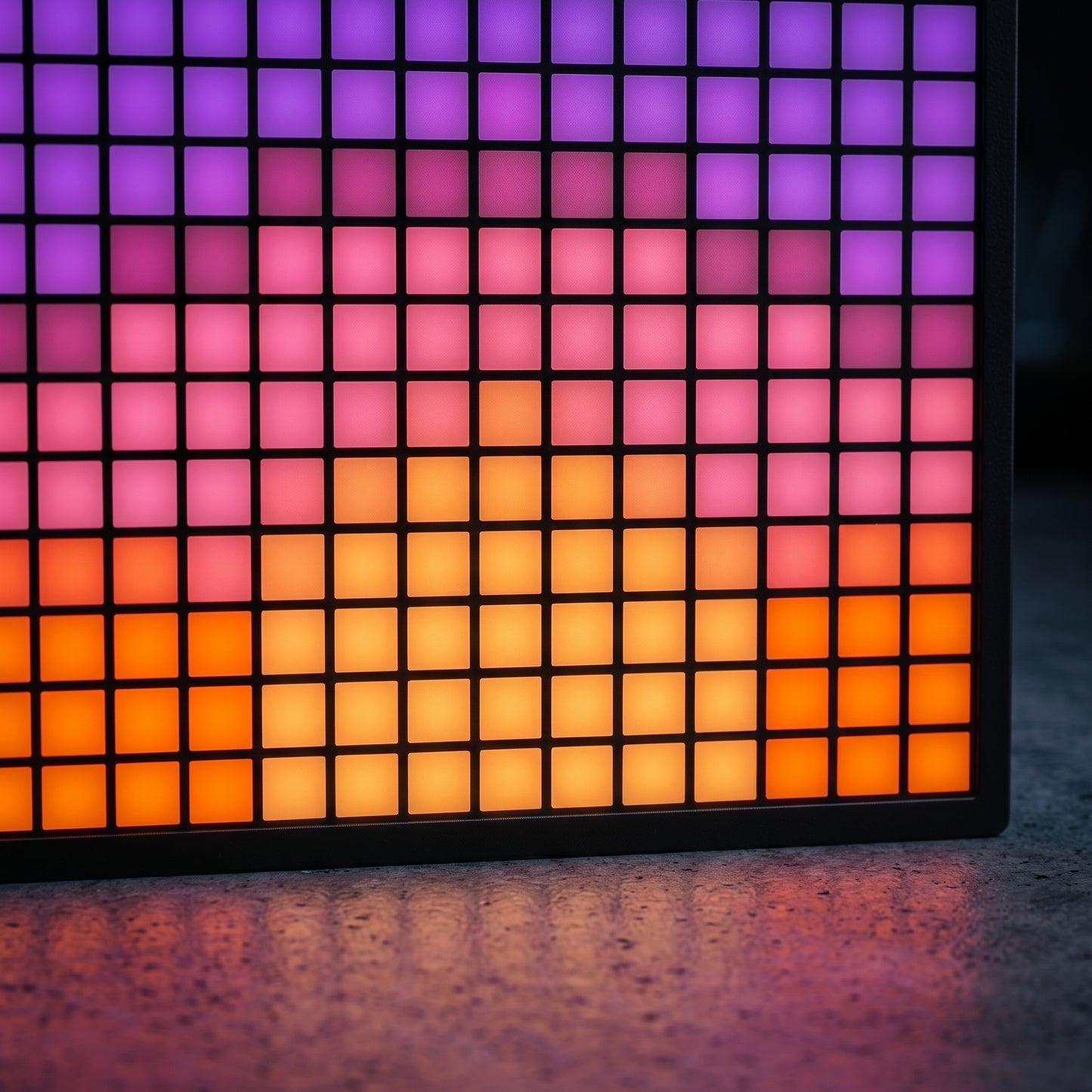 Extreme close-up of the LED pixel grid on the Bluetooth pixel art display