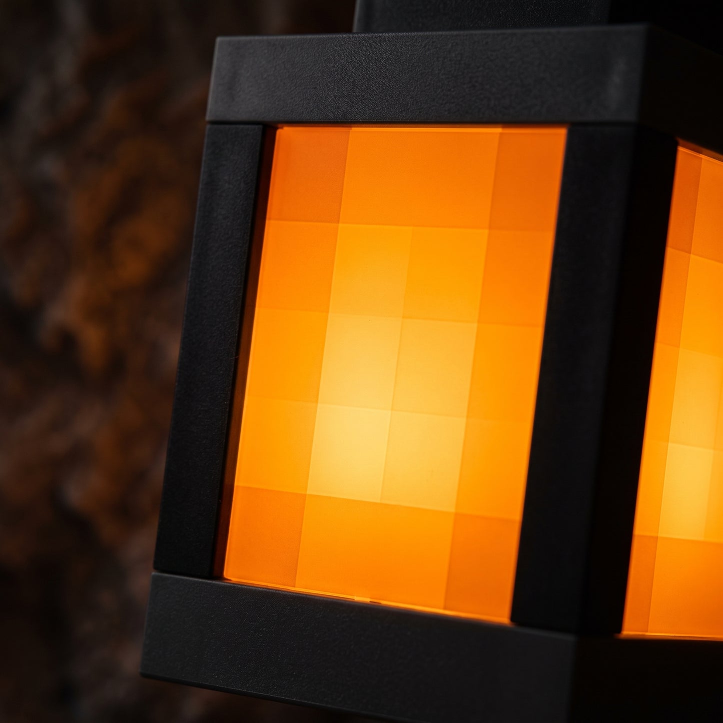Close-up of the glowing pixel grid on the pixel art night lantern
