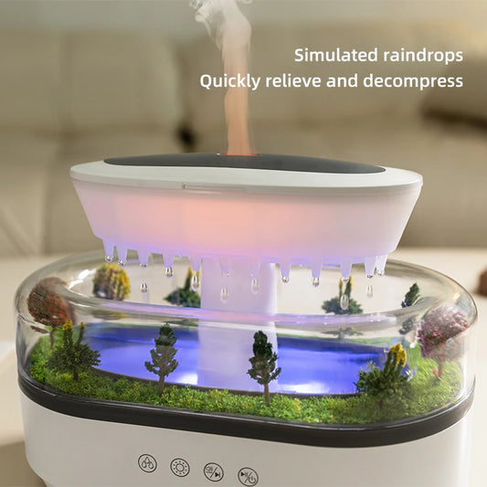 Rain Cloud Humidifier releasing cool mist - side view
