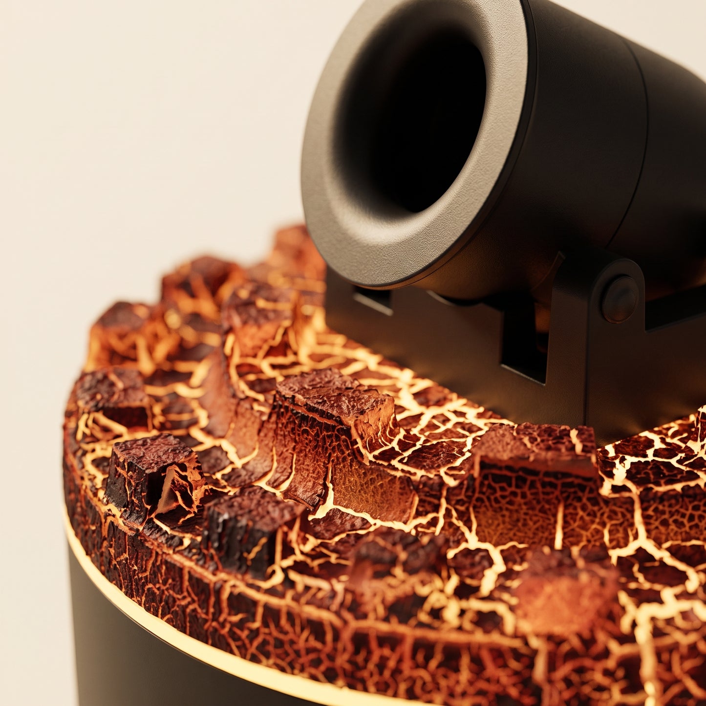 Close-up of cannon ring diffuser nozzle at the moment a vortex mist ring launches