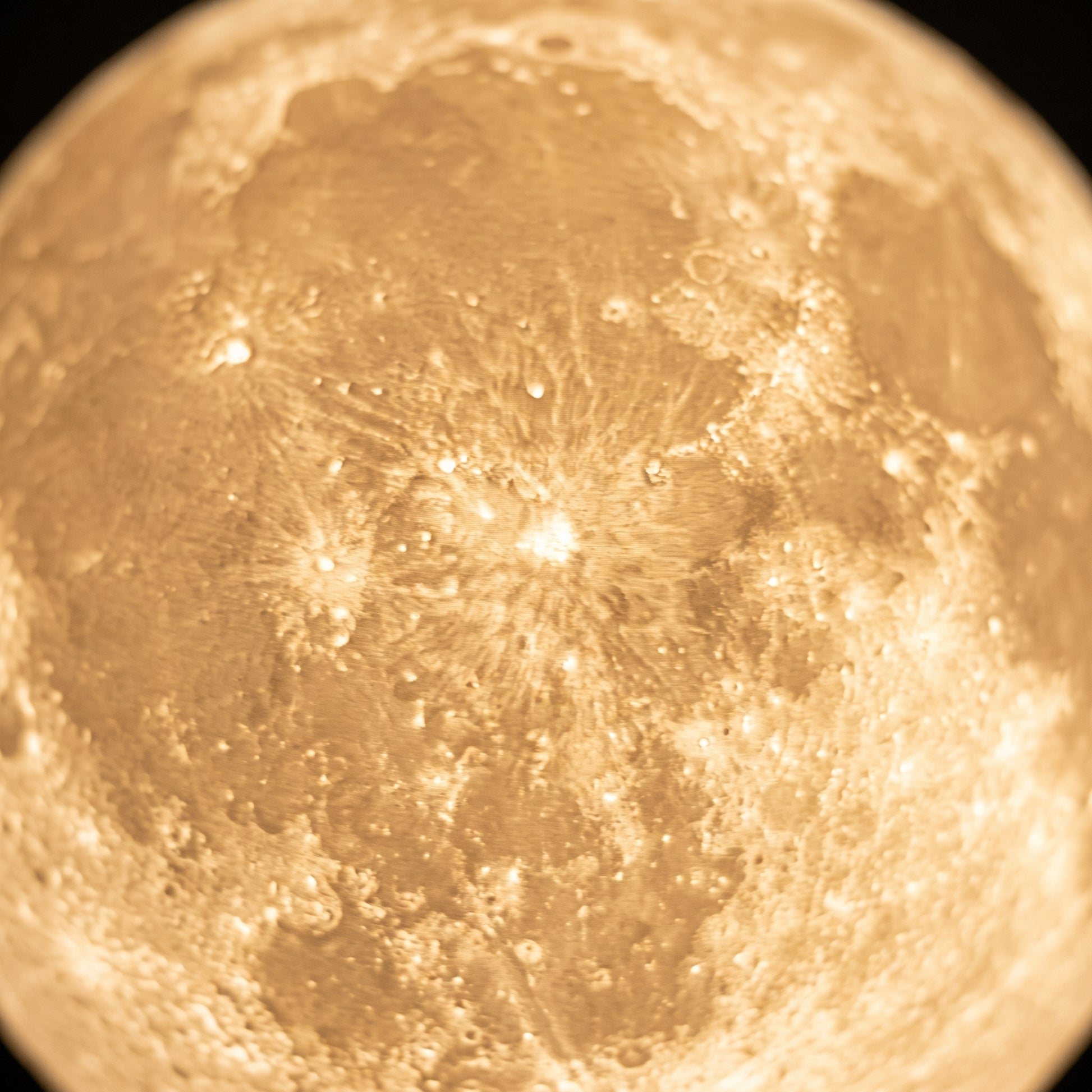 Close-up of the textured lunar surface on the Floating Moon Lamp