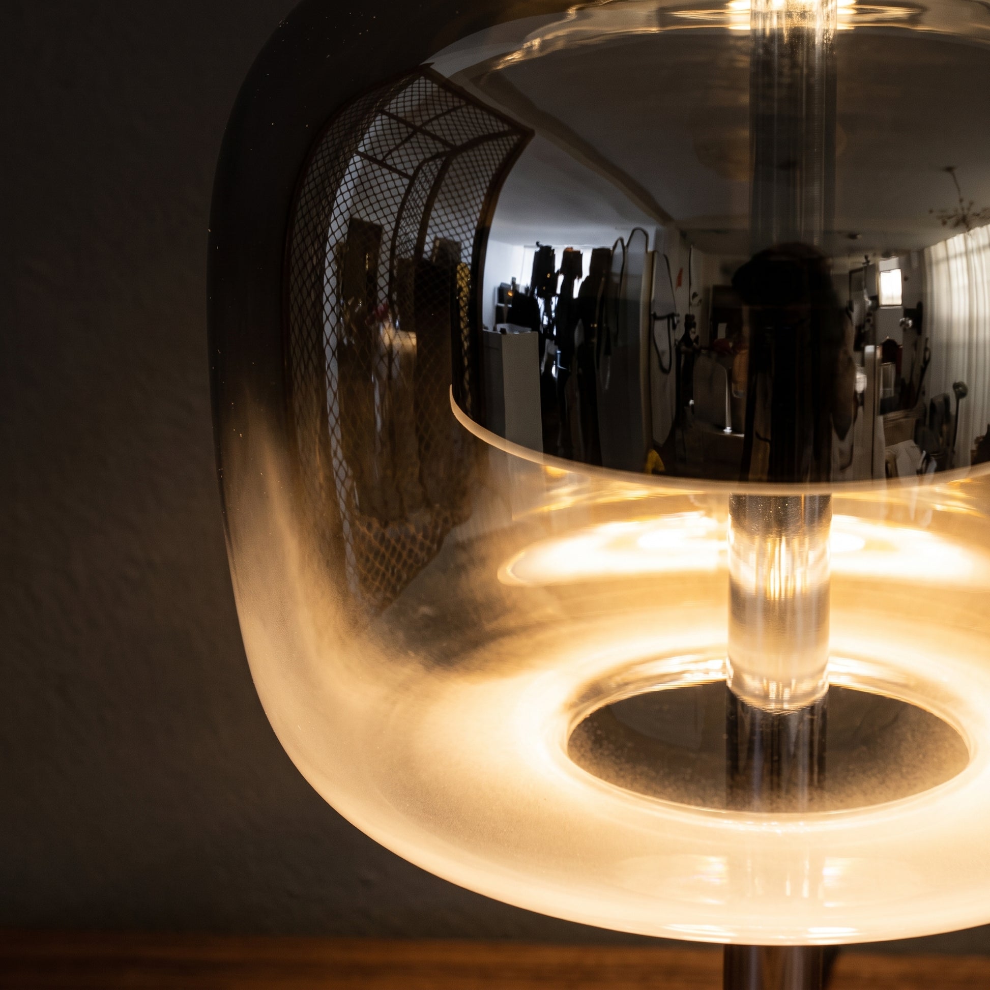 Close-up of the frosted glass surface texture on the Nordic glass table lamp