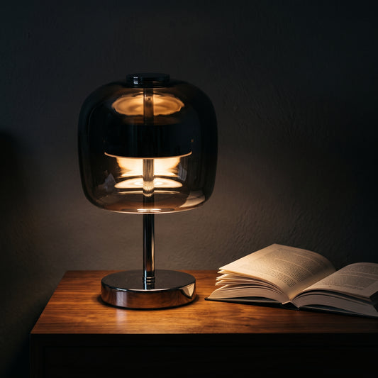 Nordic glass cylinder table lamp — minimal frosted white glass with USB power