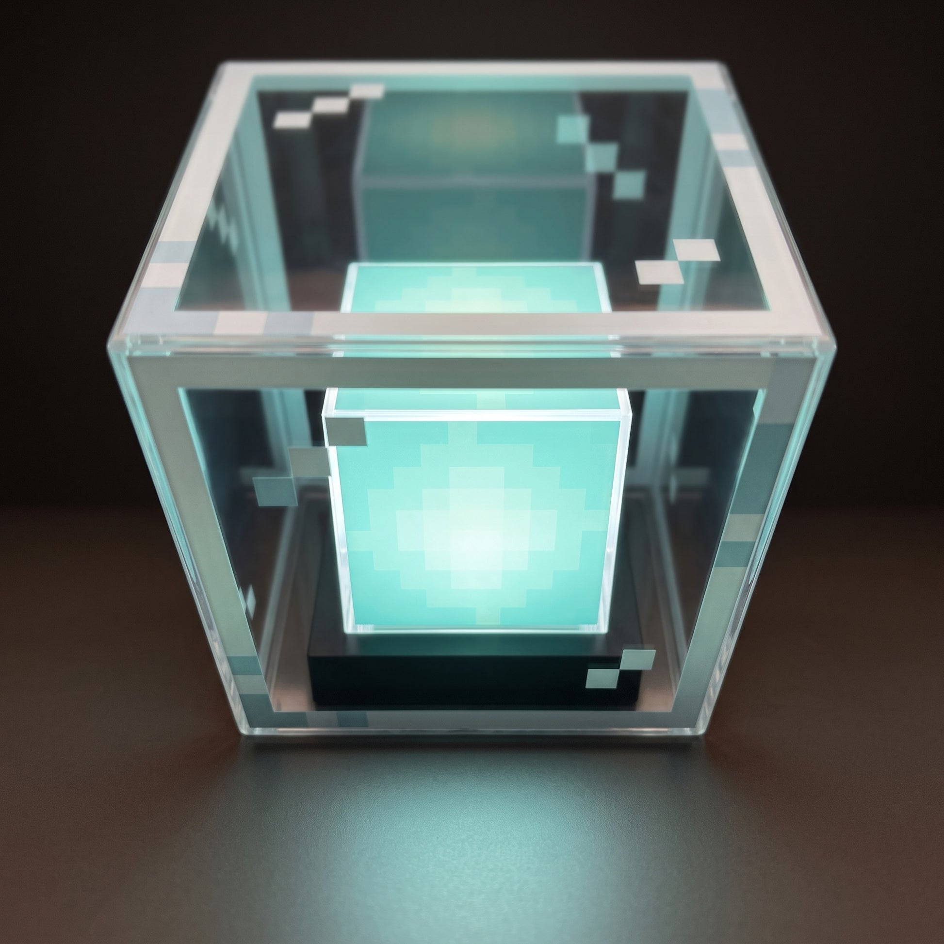Pixel Beacon desk light front view showing full pixel display in blue glow