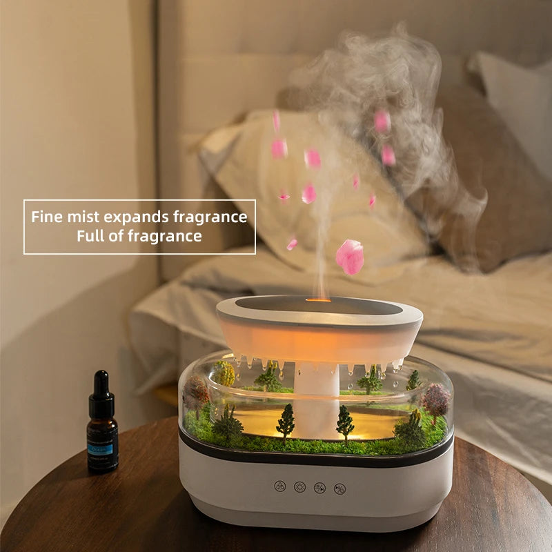 Rain Cloud Aroma Diffuser USB powered bedroom setup