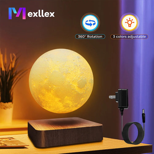 Haven& Magnetic Levitating Moon Lamp floating above wooden base
